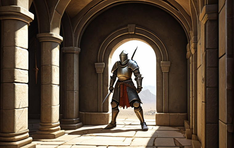 **
A Lineage M character (choose a class - e.g., Knight) strategically positioned in a narrow corridor, preparing an AoE skill. The scene should emphasize tactical awareness of the environment. The art style should be high-fantasy, detailed, and vibrant. Focus on the character's determined expression and the impending impact of the skill.
**