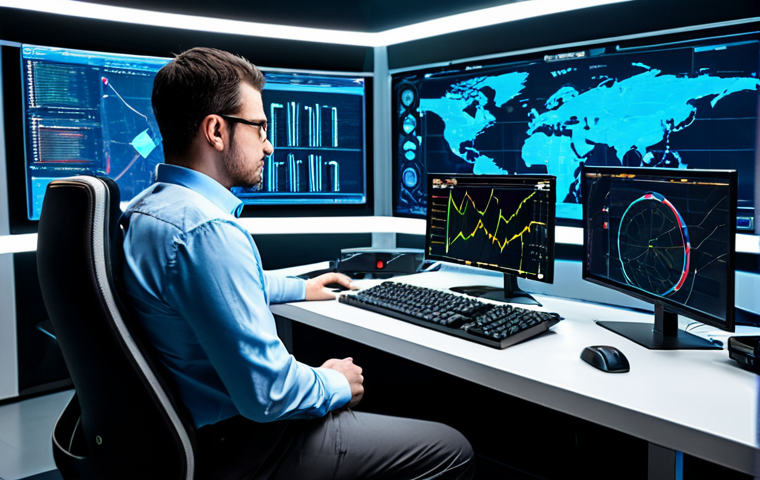 A professional game data analyst, an adult male, wearing a modest business casual outfit with a long-sleeved shirt and trousers. He is sitting attentively at a desk in a futuristic gaming analysis lab, surrounded by multiple holographic screens displaying intricate combat logs, statistical charts, and network diagrams. The focus is on clarity and the complex data, showing damage output calculations and character statistics. Professional photography, studio lighting, highly detailed, perfect anatomy, correct proportions, natural pose, well-formed hands, proper finger count, natural body proportions, fully clothed, appropriate attire, modest clothing, safe for work, appropriate content, professional.