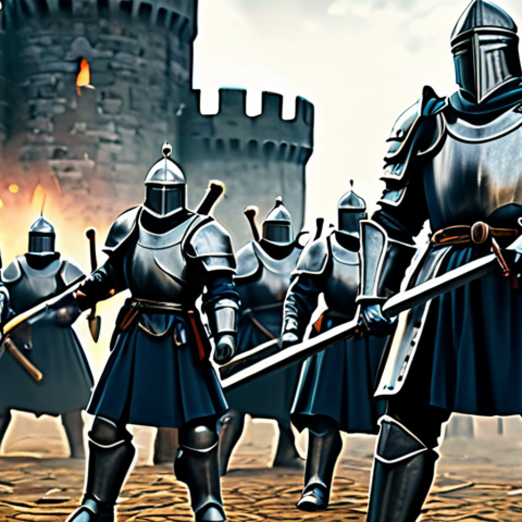 Crowd Control in Action**

"A group of fully armored warriors in a medieval siege, one knight stunning an enemy soldier with a glowing hammer, others using area-of-effect spells to slow the advancing forces, castle background, appropriate attire, safe for work, perfect anatomy, natural proportions, professional digital art, high quality, family-friendly, well-formed hands, proper finger count."

**