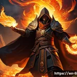 Home 23 리니지M 희귀 등급 스킬북 - A dynamic fantasy RPG scene showcasing a heroic mage character wielding a rare skill book titled "Fl...