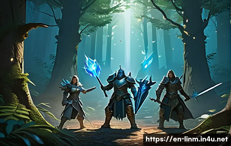 리니지M 이벤트 보상 계산 - A dynamic fantasy RPG event scene featuring diverse characters actively participating in a group rai...