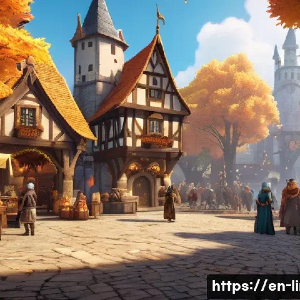 리니지M 공식 이벤트 활용 - A vibrant fantasy MMORPG scene featuring a diverse group of players logging into a medieval-style to...