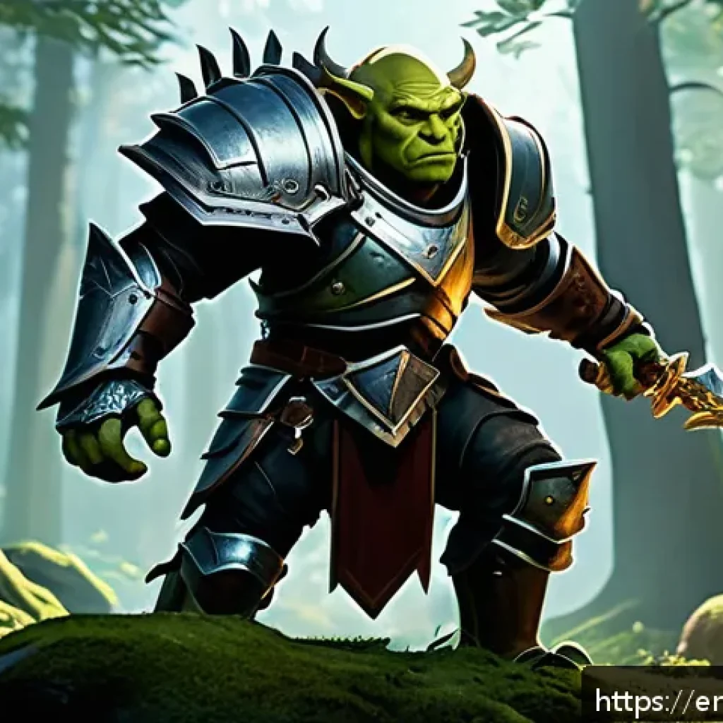 리니지M 자동 사냥 설정 - A skilled fantasy RPG character in detailed leather and metal armor, carefully selecting targets in ...