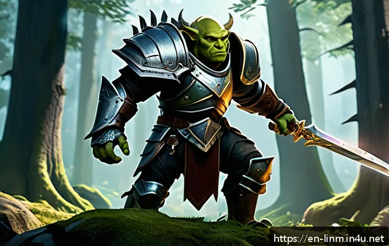 리니지M 자동 사냥 설정 - A skilled fantasy RPG character in detailed leather and metal armor, carefully selecting targets in ...