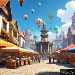 리니지M 서버 선택 체크리스트 - A vibrant MMORPG server hub bustling with diverse players in detailed fantasy armor, engaging in liv...